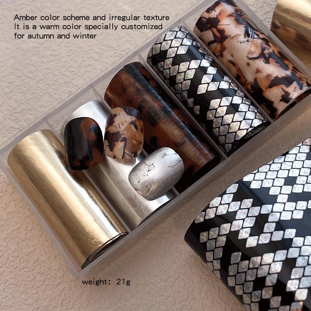 Amber Snake Nail Transfer Stickers: Autumn/Winter Retro Style with Irregular Texture Pattern