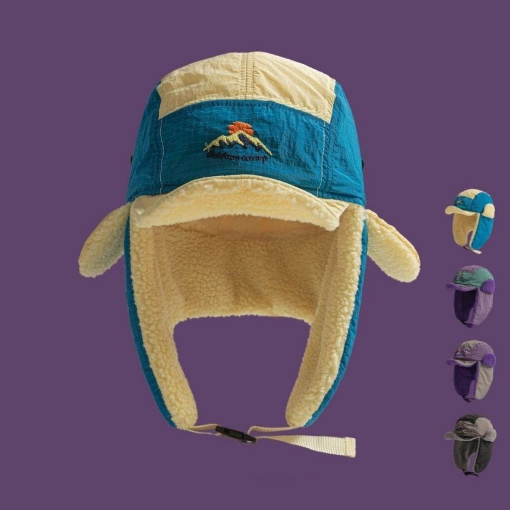 New Embroidered Lei Feng Caps Color Matching Bomber Hats Thickened Winter Outdoors Extended Ear Protection Hat for Men Women