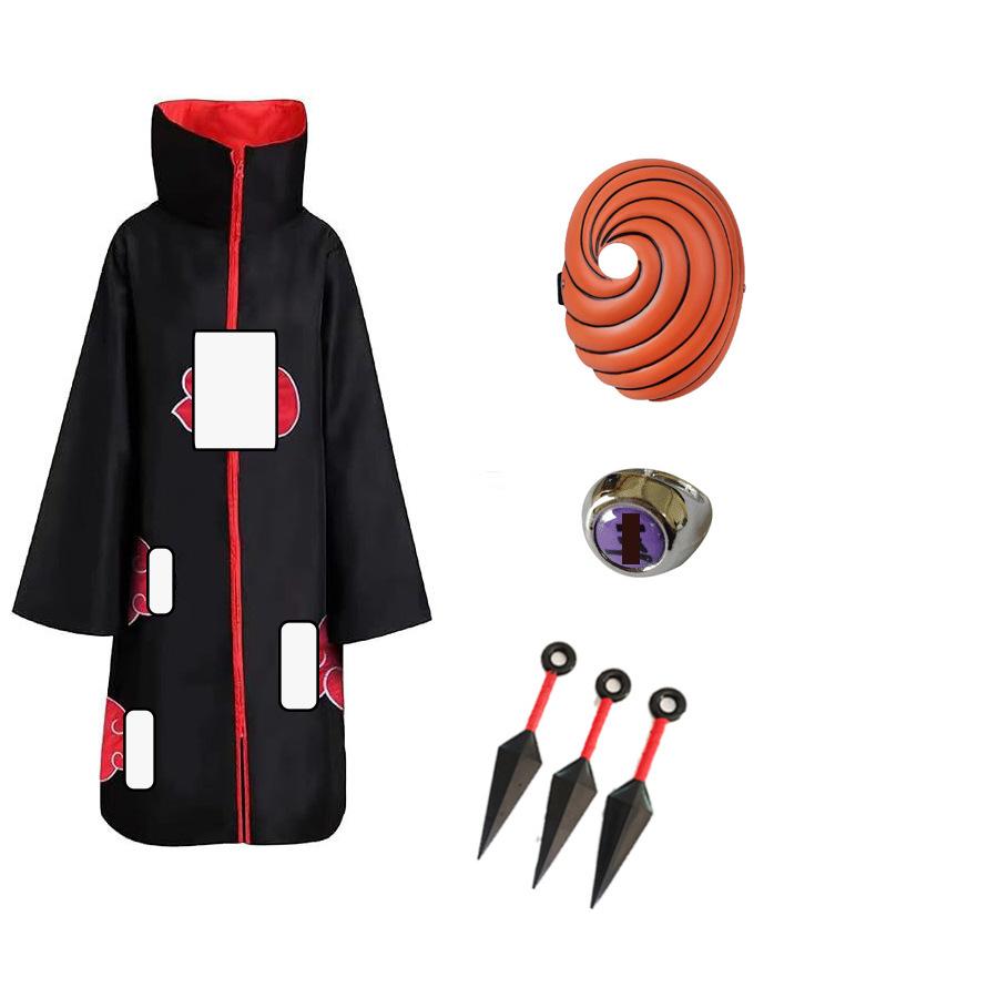 Hot Sale Anime Ninja Akatsuki Organization Cloak Set Forehead Ring Headband Necklace Kuwo Handsword Set