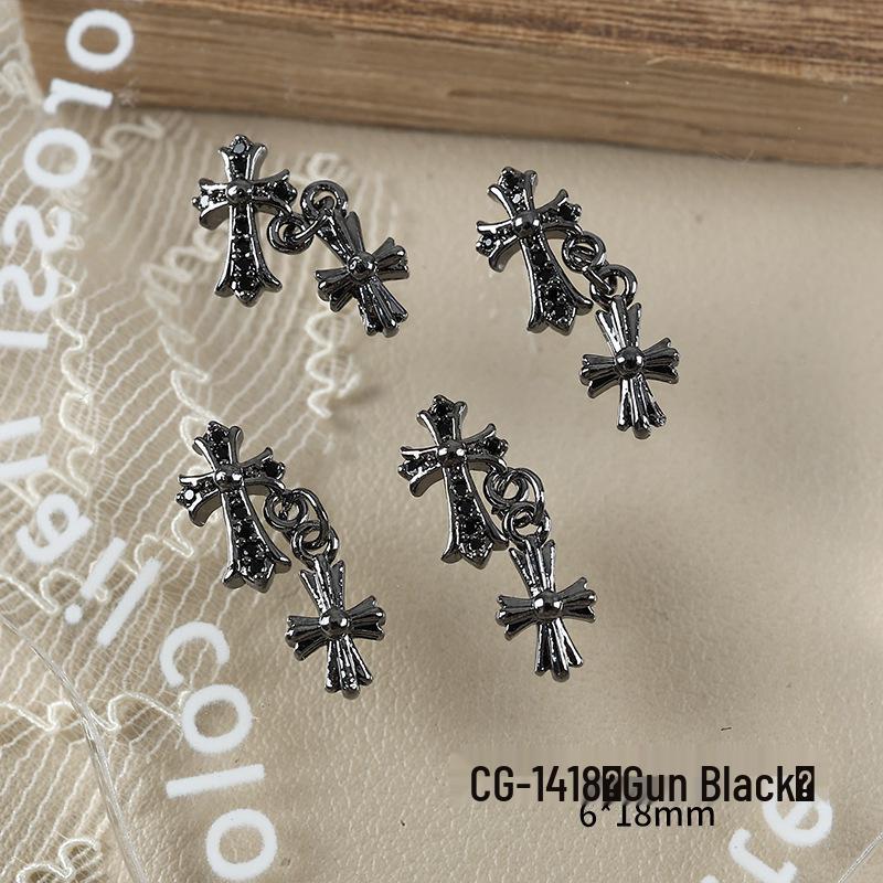 Luxury Zirconia Rhinestone Cross Nail Art Decorations - Dark Retro Style Press-on Nails