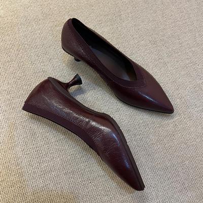 Französische Retro V-Ausschnitt Stiletto Einzelne Schuhe Damen Spitzkopf Temperament Ein-Pedal Professionell Vielseitig Hohe Absätze