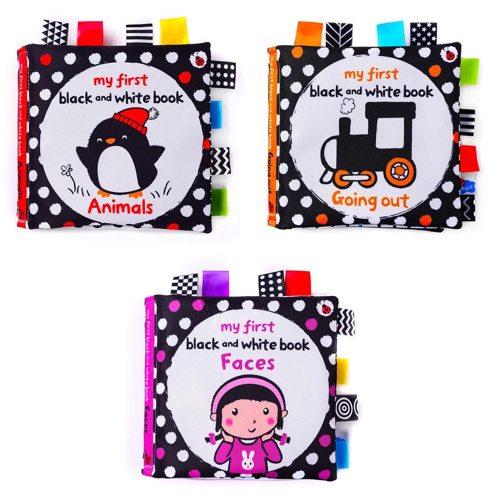 Lakarose Baby Black And White Label Cloth Book For Newborn Infant Early Education Visual Stimulation Tear-resistant Biteable Sound Paper Book