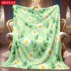 A 2D Small Daisy and Green Leaf Flannel Blanket with a Fresh and Natural Theme, Featuring Soft High-definition Digital Printing. This Cooling Blanket 