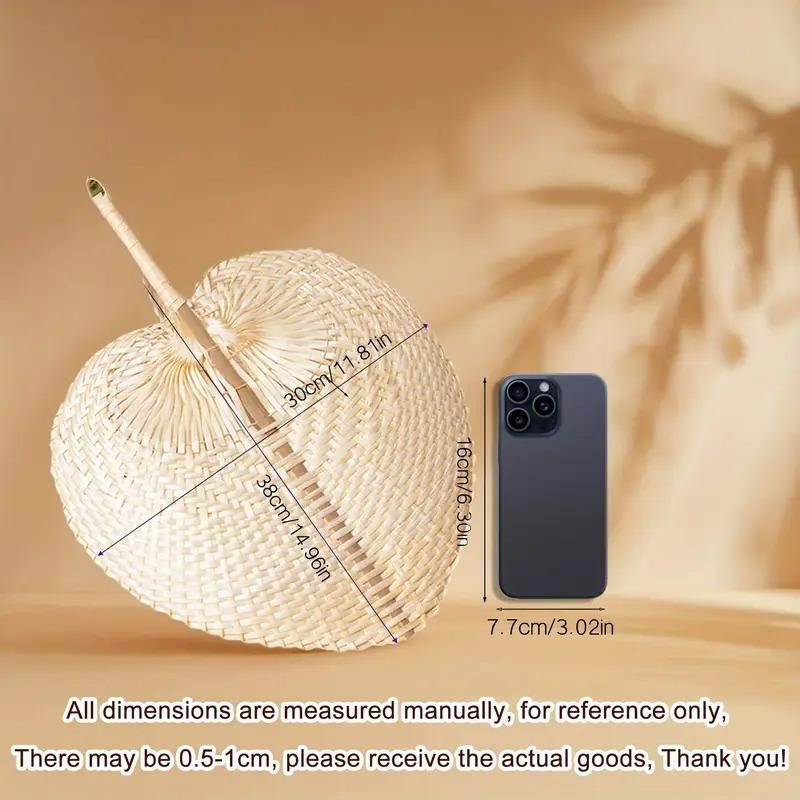 1PC Pure Handmade Peach Shaped Bamboo Woven Fan/ Bamboo Rattan Hand Fan Summer Cooling Supplies Hand Cranked Fan /mini Fan/