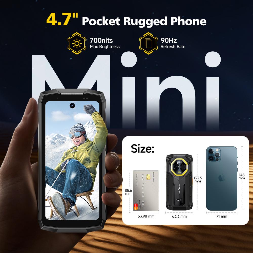 Ulefone Armor Mini 20T Pro 5G Thermal lmaging 4.7" Display Rugged Phone Android 15 6200mAh LED Light 16GB+256GB 33W Smartphone