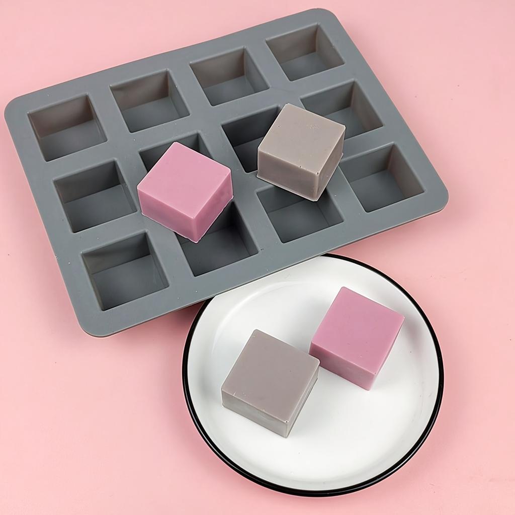 12-Cavity Square Silicone Mold for DIY Crafts, Aromatherapy Candles, Soap, and Clay. Flexible Mold for Making Decorative Ornaments and Resin Art
