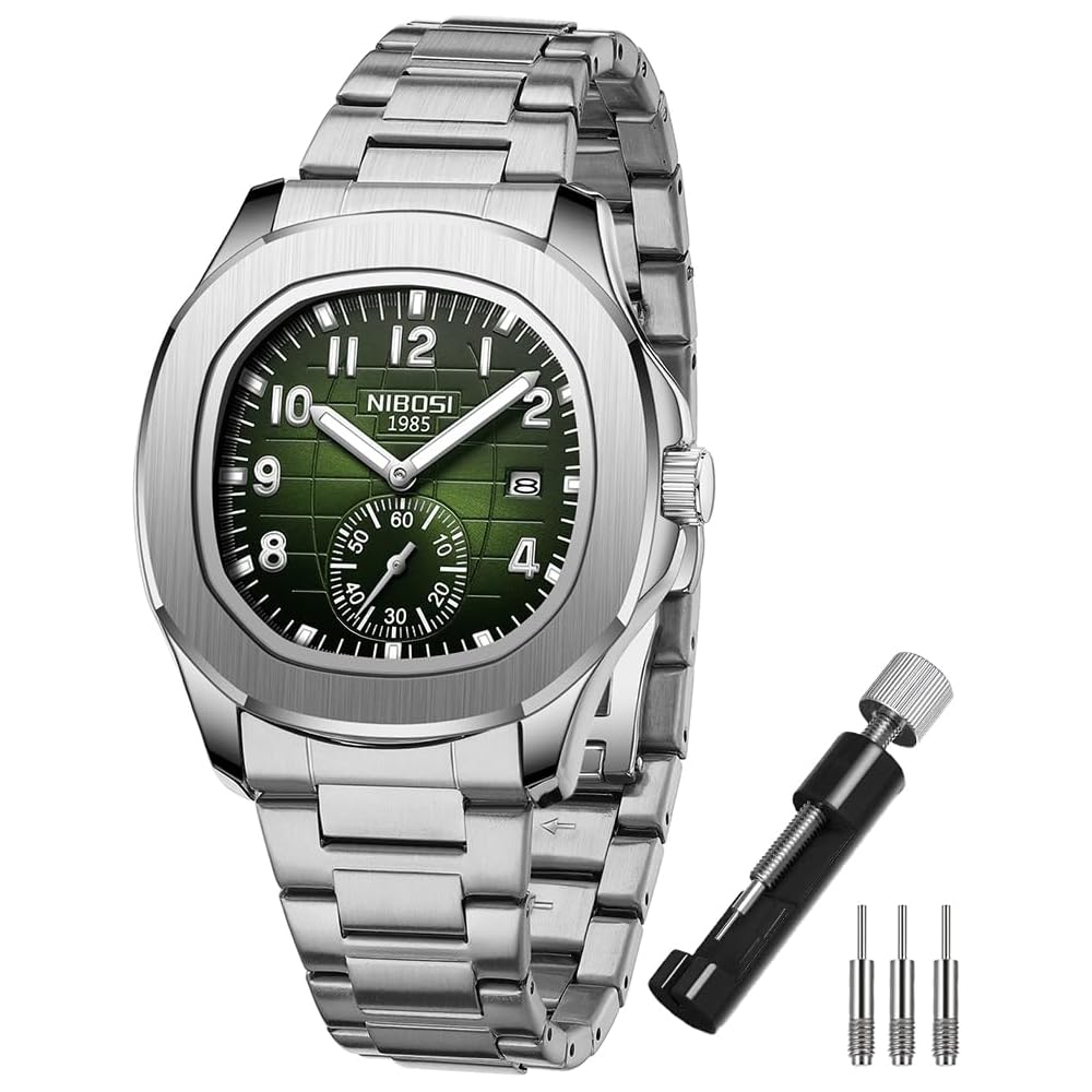 Nibosi Men s Classic Business Watch Stainless Steel Analog Casual Waterproof Green Dial Metal Band