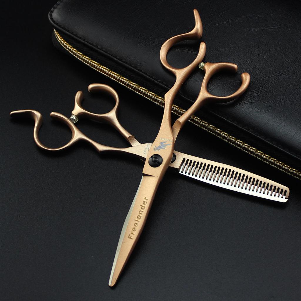 6.0-Inch Rose Gold Hairdressing Scissors Set: Notched Handle Straight Shears, Bangs Scissors, Thinning Shears for Barbers.