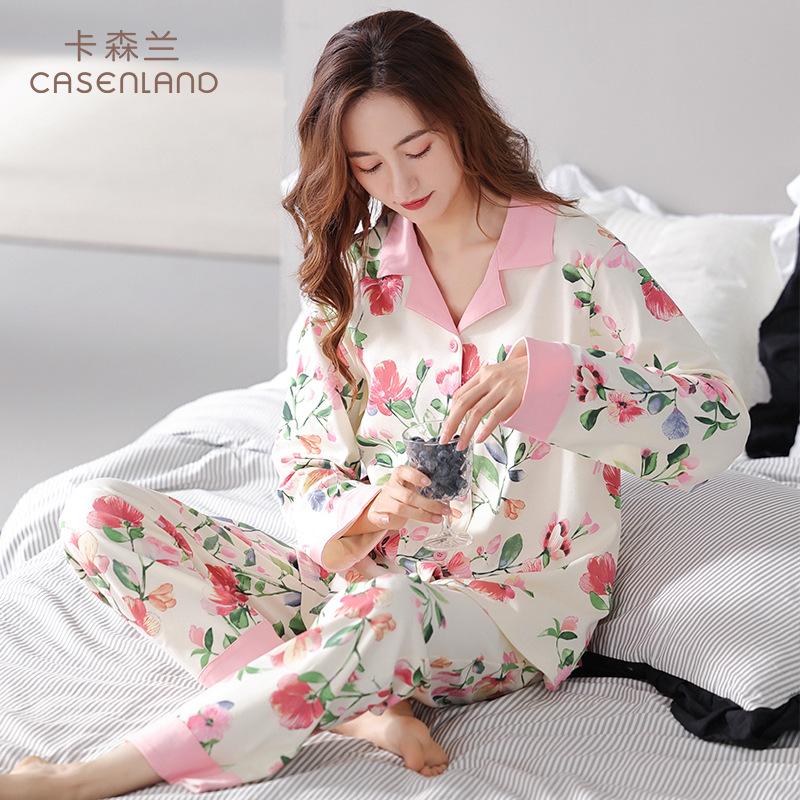 Pajamas women's spring and autumn pure cotton long-sleeved suit autumn new cotton women's retro cardigan loungewear