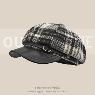 Schicke Tweed-Plaid Schiebermütze für Damen