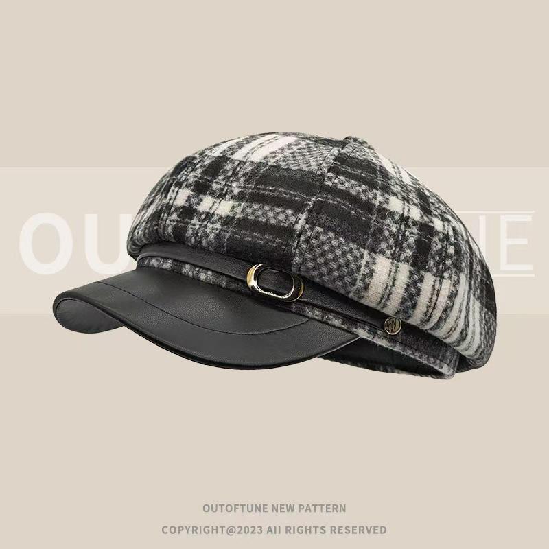 Шикарный твидовый берет-кепка газетчика в клетку для женщин M (56-58cm)