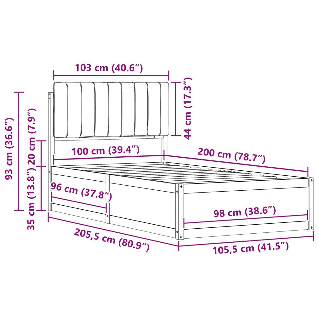 Bed Frame with Upholstered Headboard Light Grey 100 x 200 cm