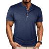 Men Casual Solid Short Sleeve Henley Cotton T Shirt
