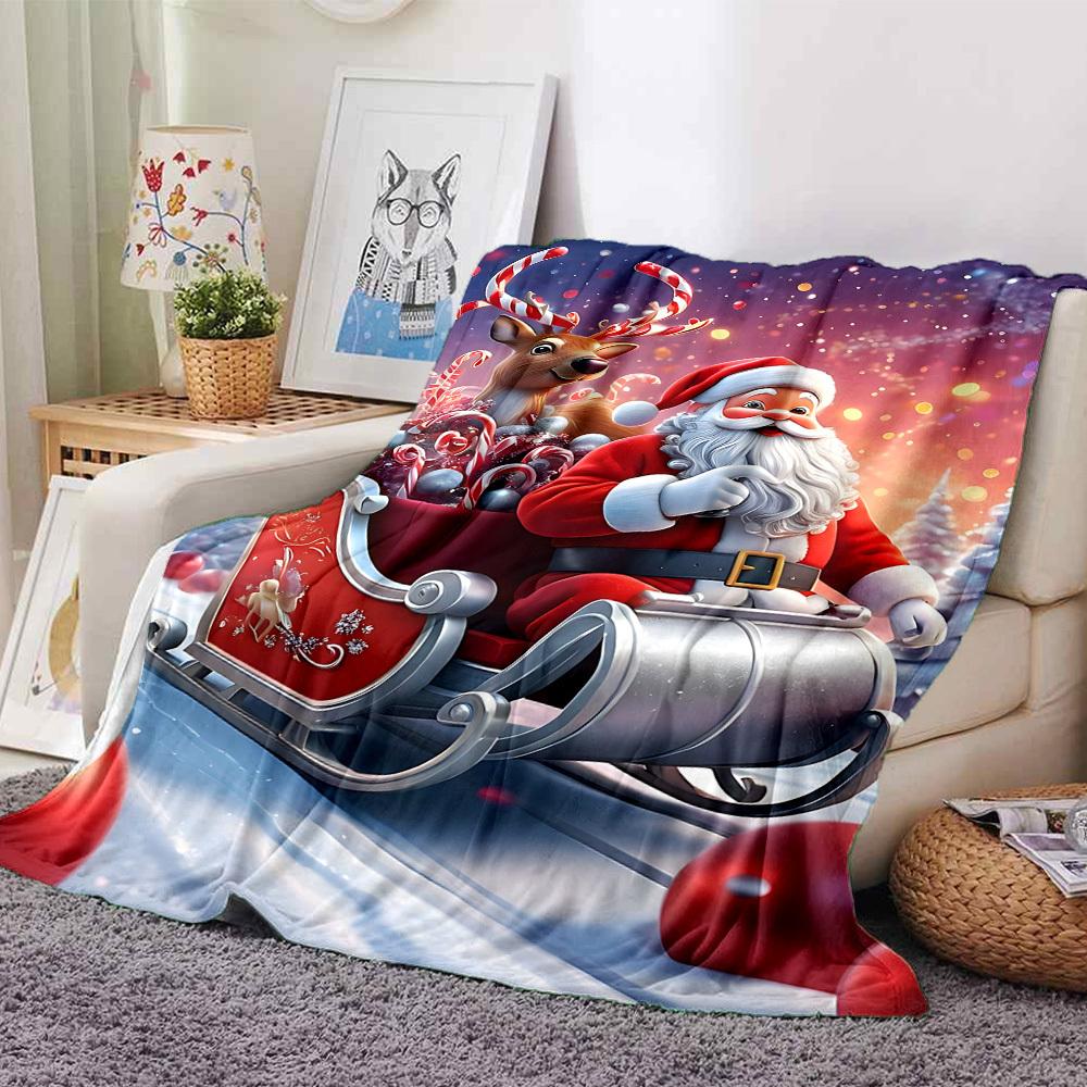 1pc Santa Claus, reindeer blanket Lightweight Flannel Throw for Sofa Bed Travel Camping Livingroom Office Couch Chair