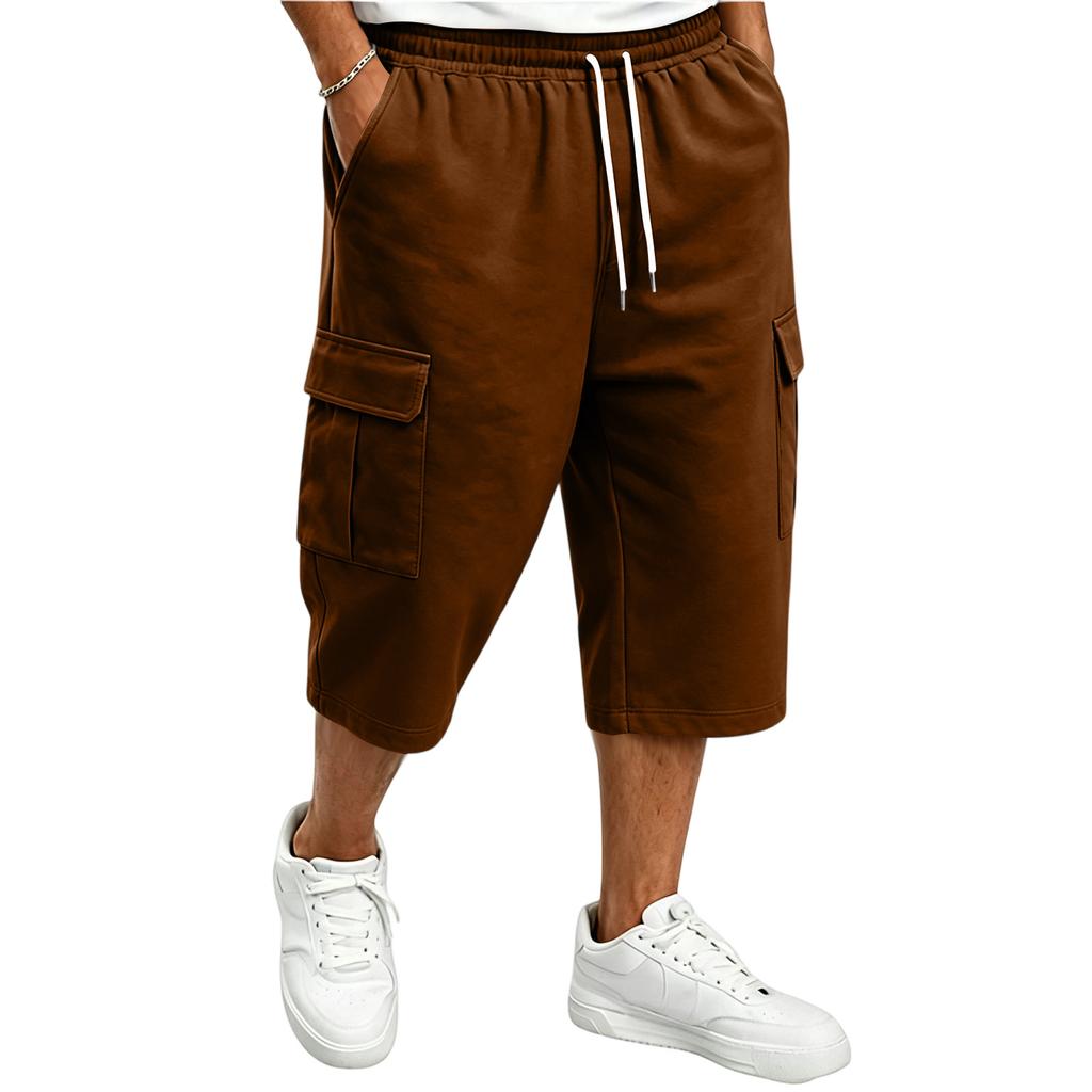 Men's Casual Drawstring Cargo Shorts 7/8 Length for Summer Everyday Wear