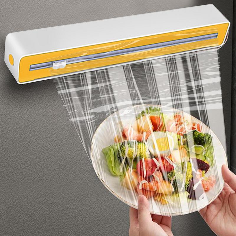 Food Film Dispenser Suction Up Plastic Wrap Dispenser with Cutter Storage Box Aluminum Foil Stretch Film Cutter Storage Holder