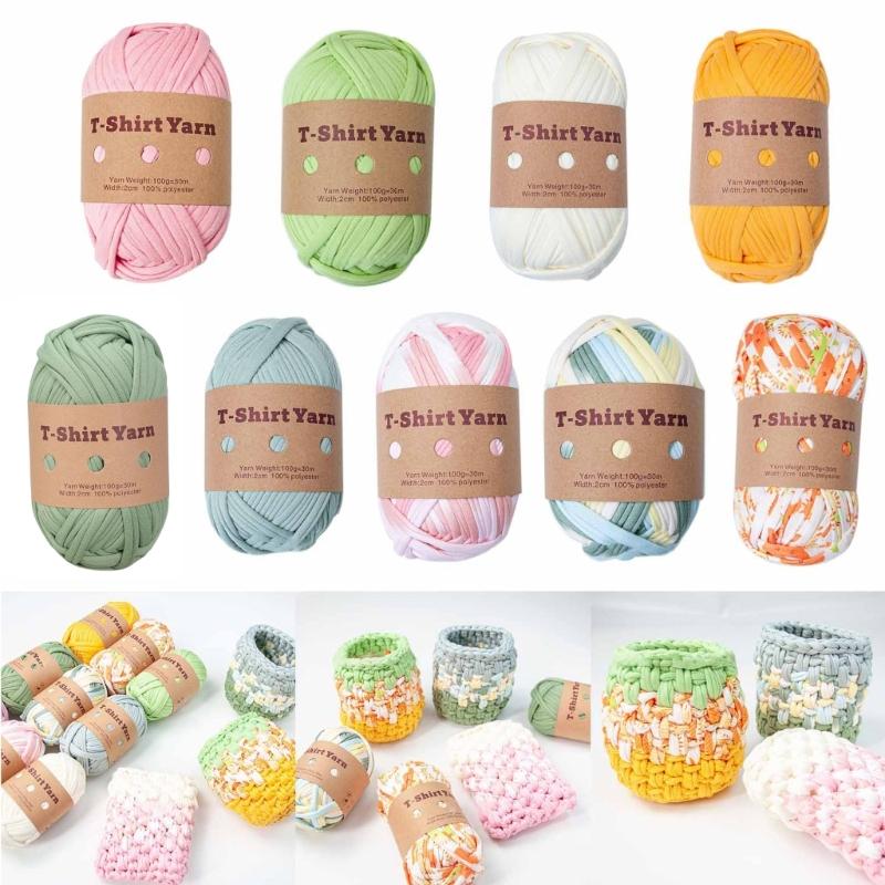 Garn Strickgarn Mehrfarbig Polyesterstreifen für DIY Häkelprojekt zum Herstellen von Taschen, Untersetzern, Körben, Kissen