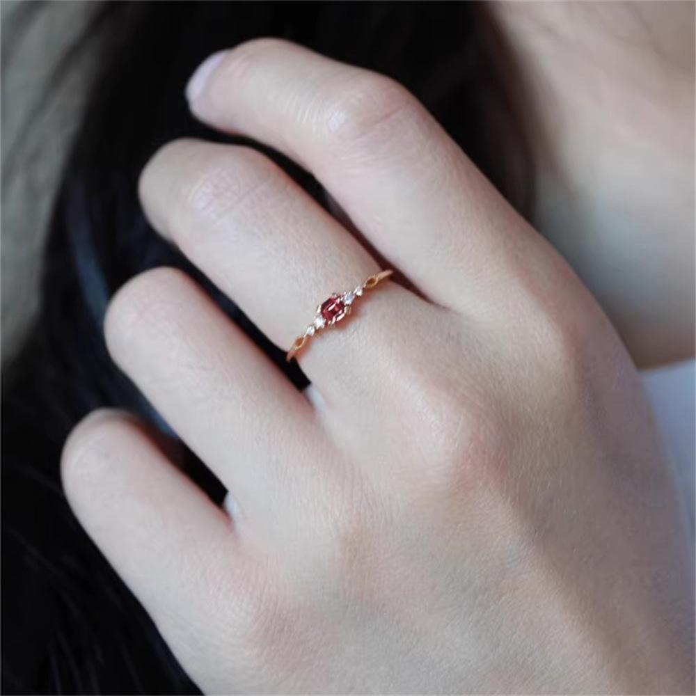 Red Square Zircon Ring 925 Sterling Silver ins Delicate Ring Index Finger Ring
