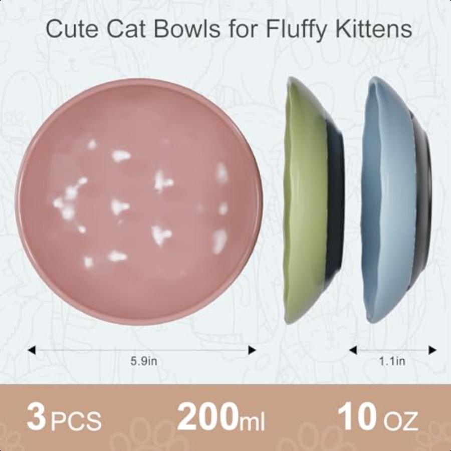 Cat BowlsCeramic Cat Food Bowl Whisker Fatigue for Indoor Cats Ceramic Shallow Cats Dishes for Food and Water with NonSlip Sili