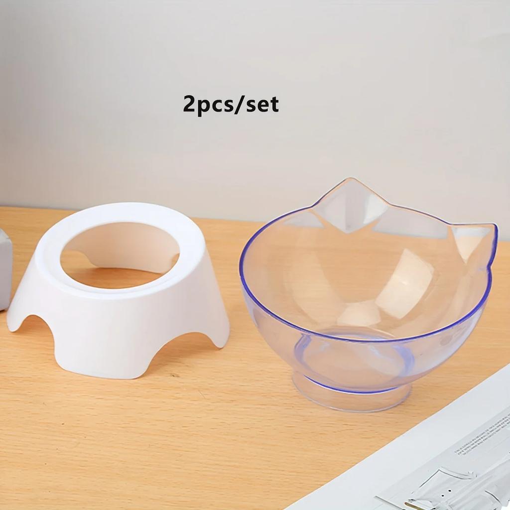 1pc For Cats Dogs Feeders Non-slip Pet Food and Water Bowls Cat Bowl Feeding Products Pet Supplies With Stand Base Transparent