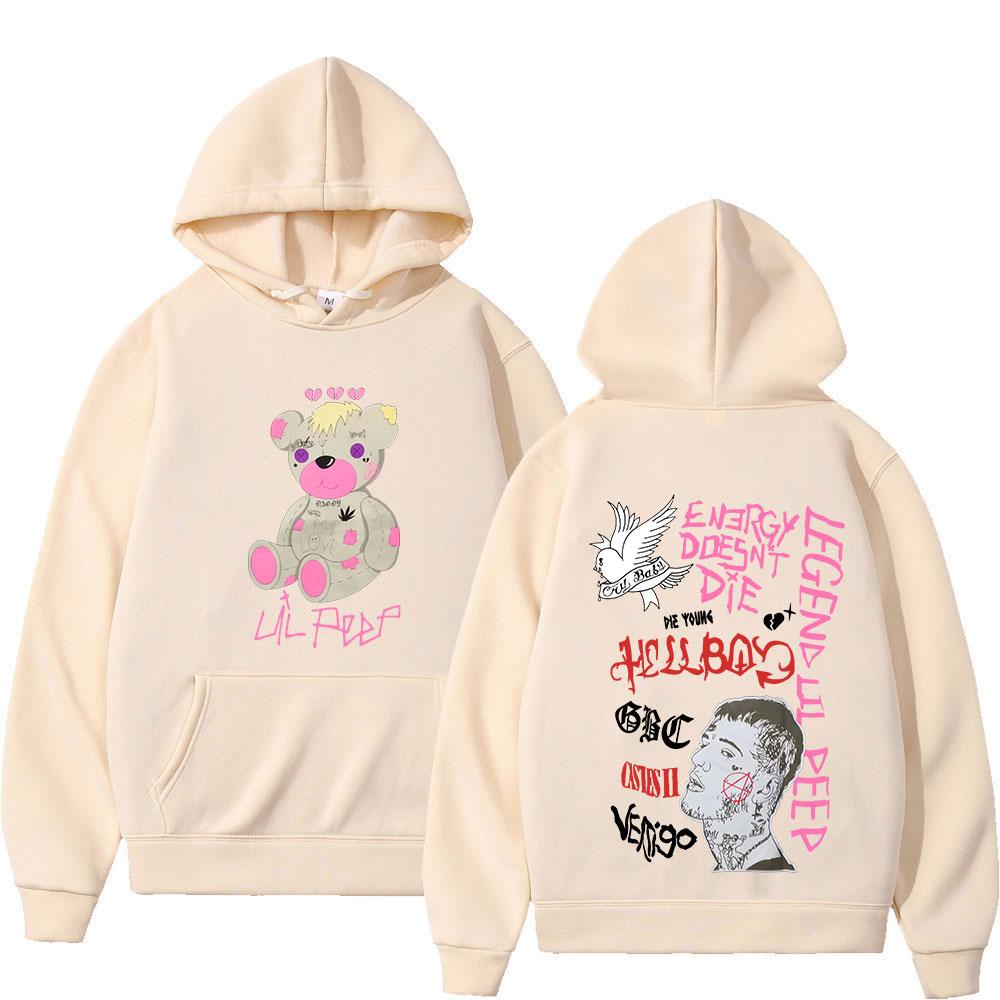 Rapper Lil Peep CryBaby Hellboy Bear Hoodies Unisex Vintage Hip Hop Oversized Sweatshirts Autumn Winter Fleece Warm Pullovers