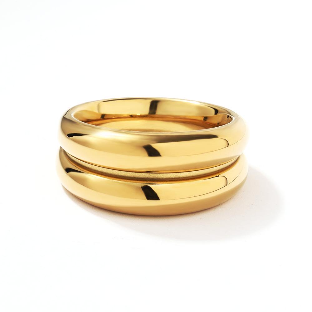 European & American 18K Wide Band Double Layer Textured Stainless Steel Ring for Women