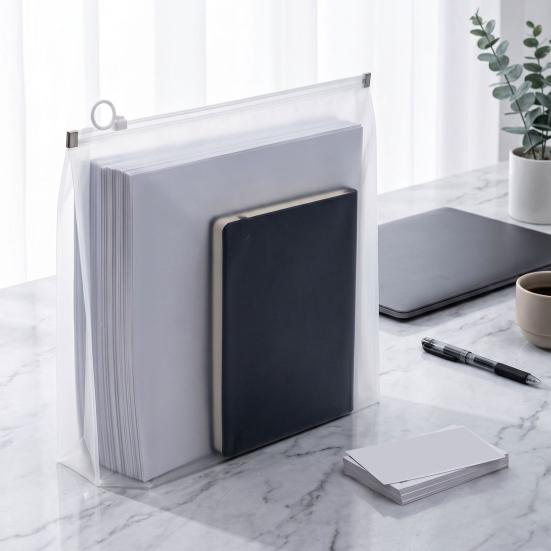 Durable Zippered Storage Pouch 3D Zipper Document Pouch, Transparent PP Matte Envelope File Folder, Heavy Duty Portable Organizer for Office