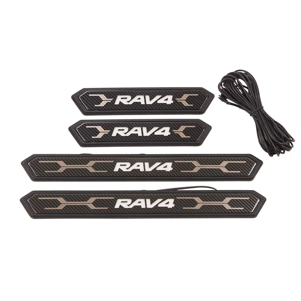 Boyous LED Scuff Plates for Toyota New RAV4 RAV4 PHV XA50 Carbon Fiber Black with Stainless Steel Step OEM Design Side Scratch and Stain Set & Series,