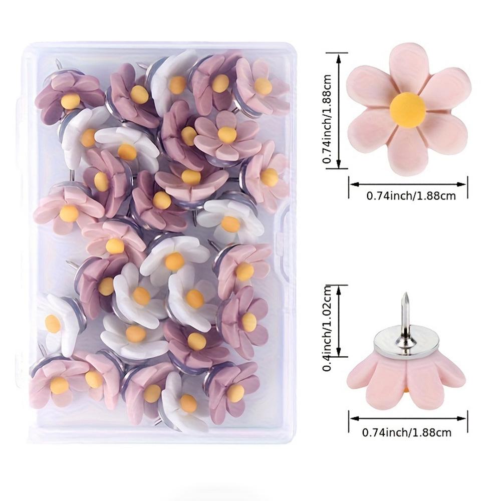 20pcs Pink Floral Pushpins - Decorative Resin Flower Thumbtacks for Photo Walls & Office Supplies