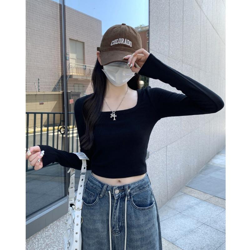 White Shirt Women's Collar Front Shoulder Bottoming Shirt Spring Short Open Button Long Sleeve Inner Top