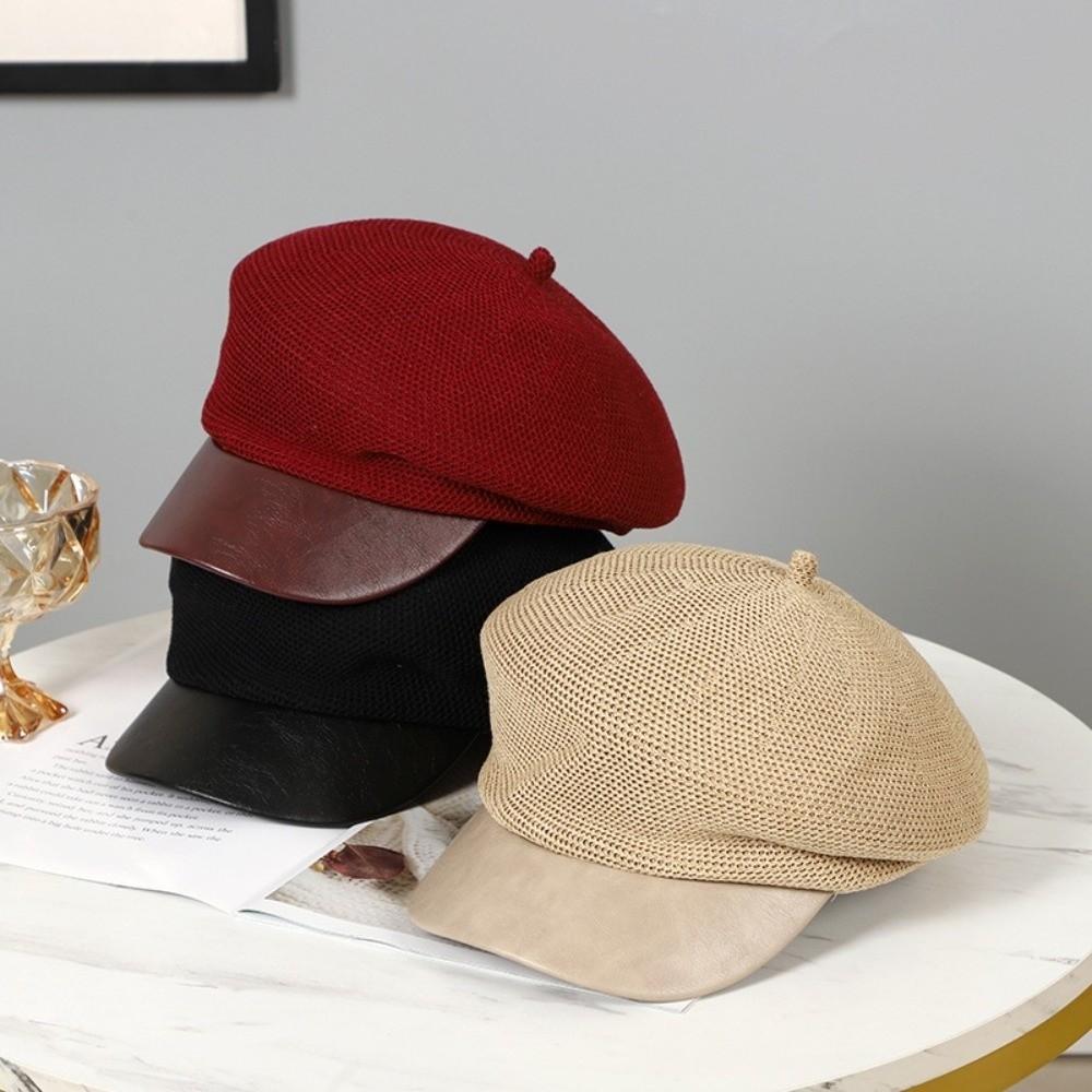 Korean Painter Berets Thin Beanie Cap Vintage Hollow Knitted Beret  Girls