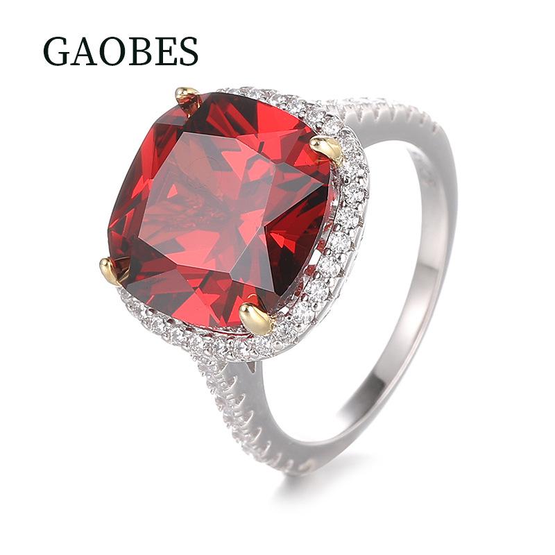 Elegant 925 Sterling Silver Ruby Ring with Simulated Diamond, 13x13mm Gemstone - Perfect for Women and Special Occasions.