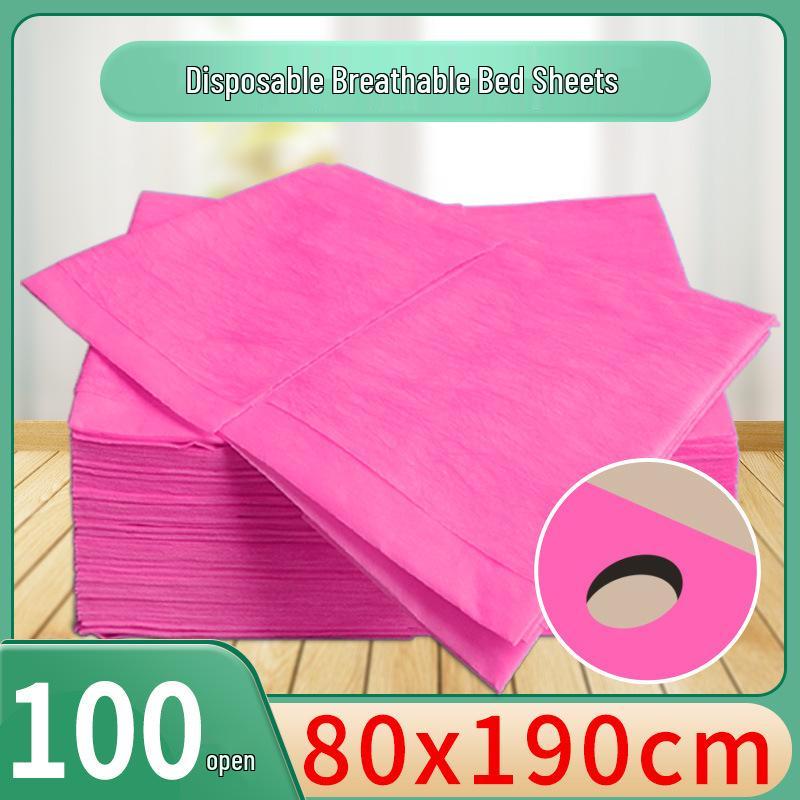 Waterproof Oilproof Disposable Bed Sheets with Hole - Non-Woven, Breathable, 100-Pack