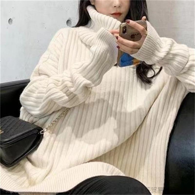 Autumn and Winter New Fashionable and Simple Turtleneck Pullover with Women's Loose and Lazy Knitted Sweater Thickened with Bottoms