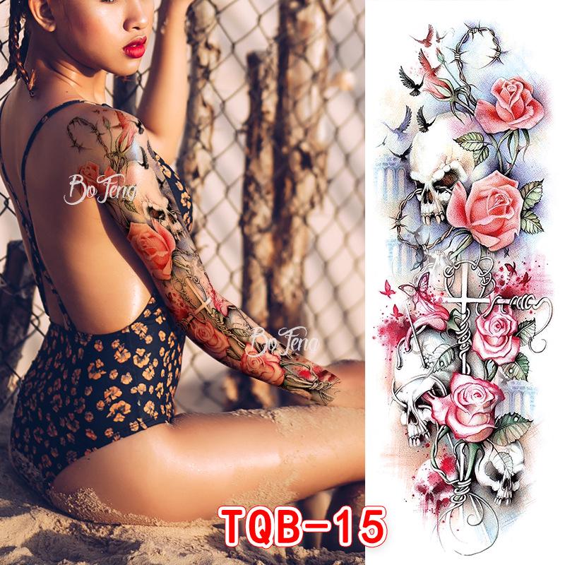 Waterproof Full Arm Floral Tattoo Stickers - Cross-Border Design for Europe & America