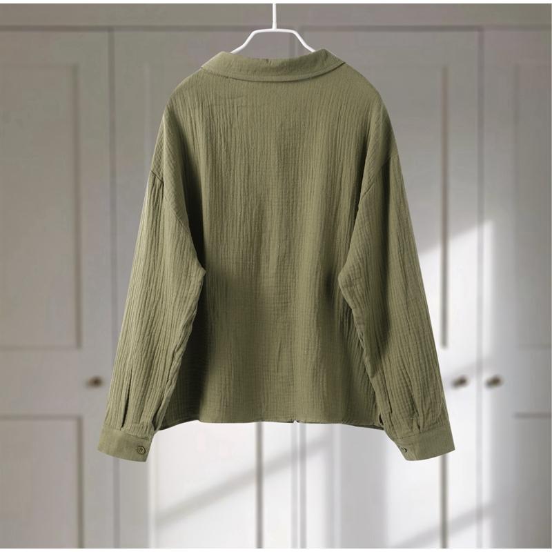 Wrinkled Lace-up Wide Leg Short Pants Set Wrinkled Fabric Woman Solid Long Sleeve Pockets Cotton Shirt Shorts 2-Pieces Sets Casual Loose Outfit