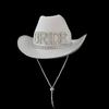 Rhinestones Women Bride Letter Cowgirl Hats Wide Brimmed Bridal Western Shinning White Fedoras Hat for Photoshoot