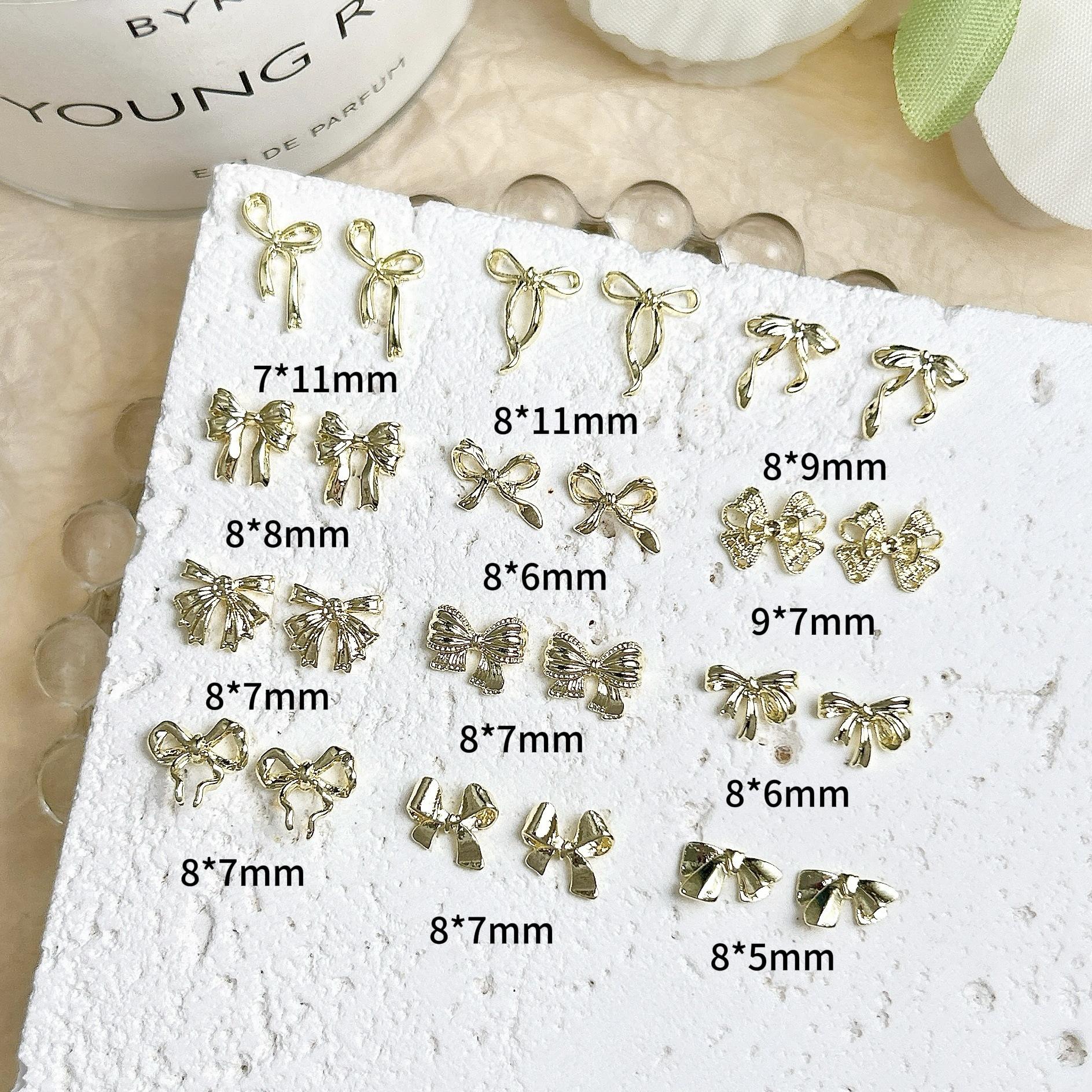 Nail Art Accessories Alloy Mini Bowknot Gold Ribbon White K Alloy Nail Decoration Simple 3D Bow Tie Gold-Mixed Style