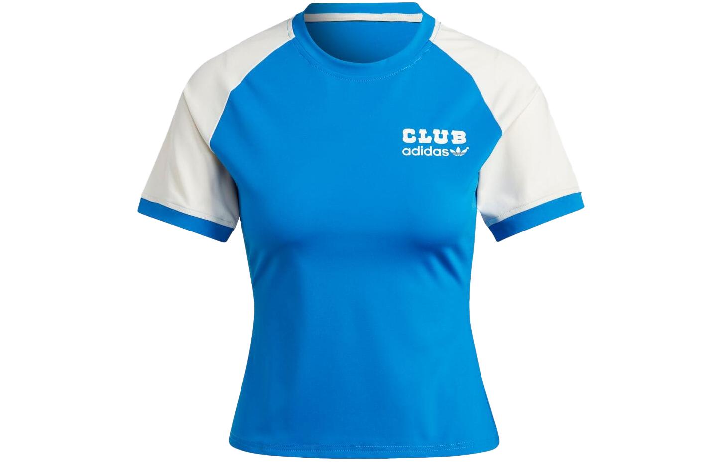 

Adidas Originals T Shirts Women s Blue With White Lettering Crew Neck Moderate Straight Fit IB5806 XXS