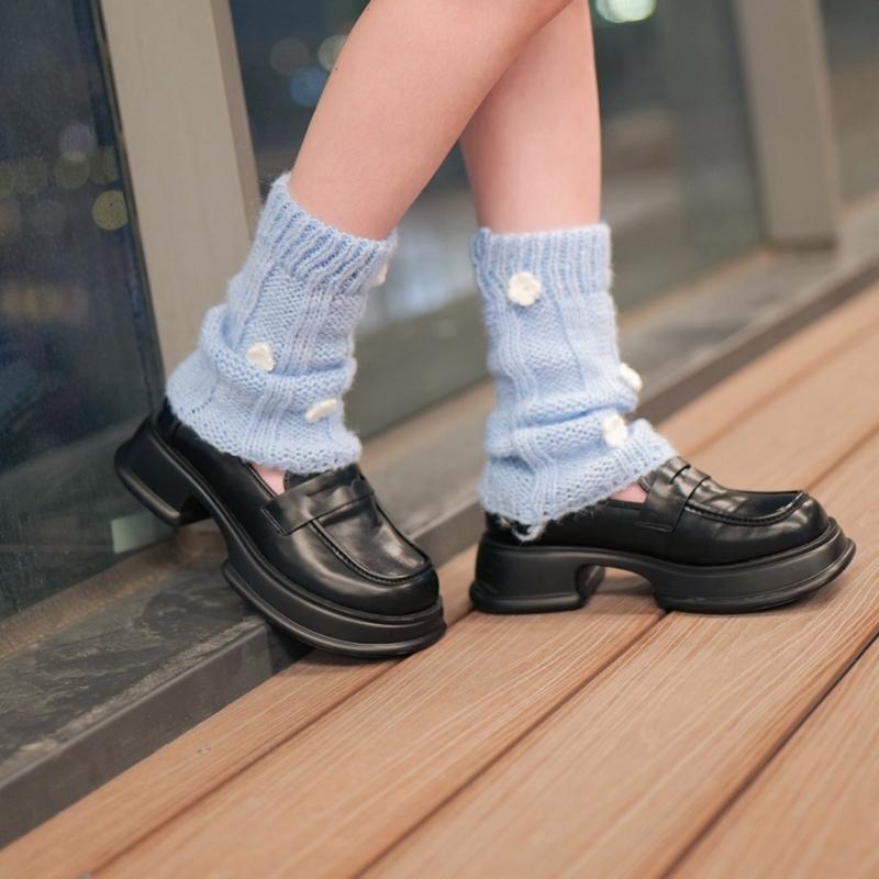 Damen Japanischer Stil JK Häkelstrick Kurze Beinwärmer Socken Einfarbige Süße 3D Florale Lockere Beinabdeckungen Stiefelmanschetten