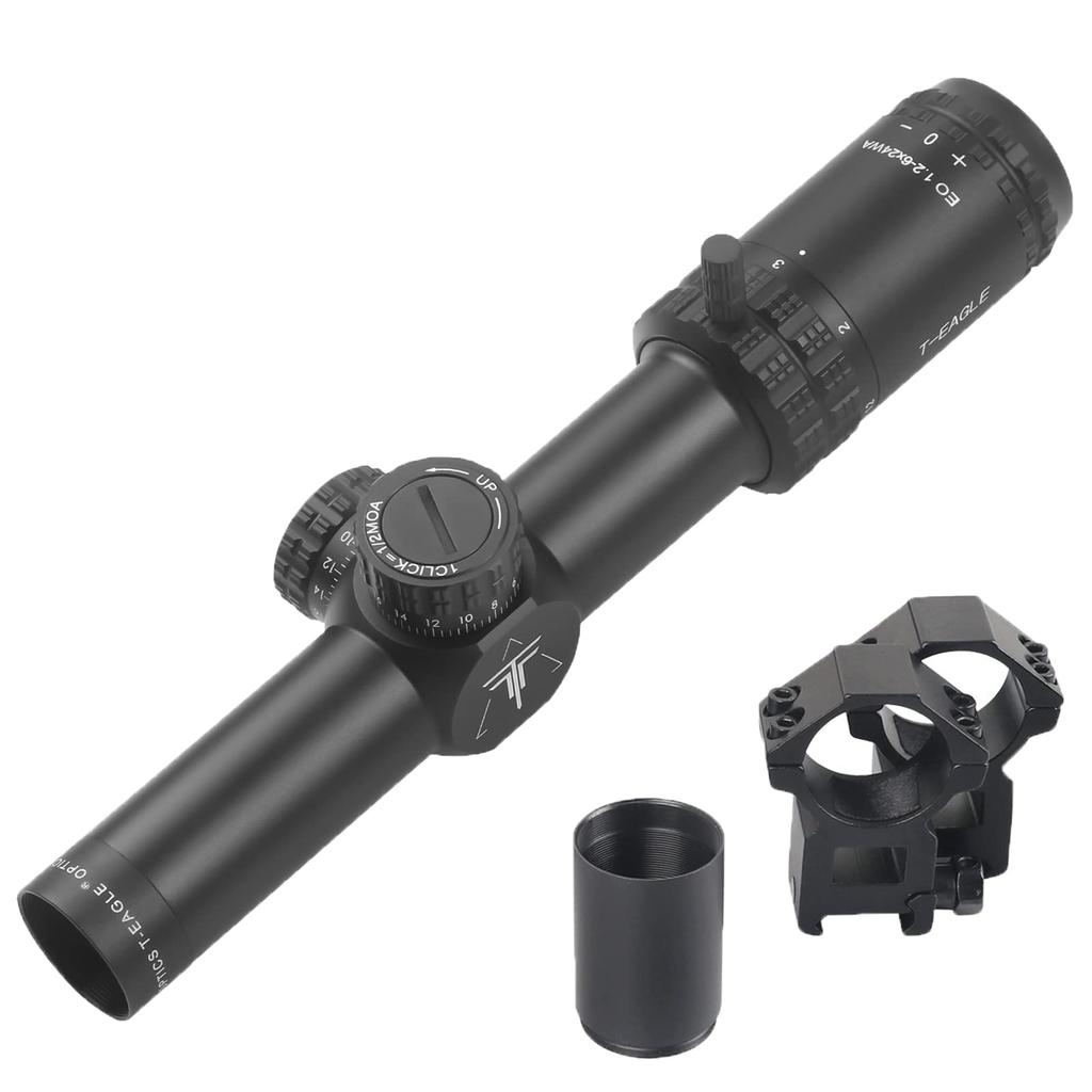 T-EAGLE EO1.2-6x24WA Rifle Scope with Variable Magnification, Short Scope for Airsoft, Includes 20mm High Mount Ring