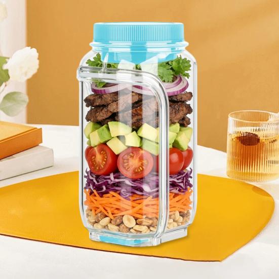 1/2Pcs Salad Storage Jar Food Grade Leakproof Clear Plastic Reusable Salad Jar Food Grade Salad Storage Container