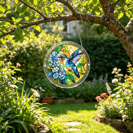 Acryl Puzzlesonnensammler, Lebensbaum/Blumen im Buntglas-Stil Fensterhänge-Dekoration, DIY Sonnensammler-Set für Zuhause, Garten