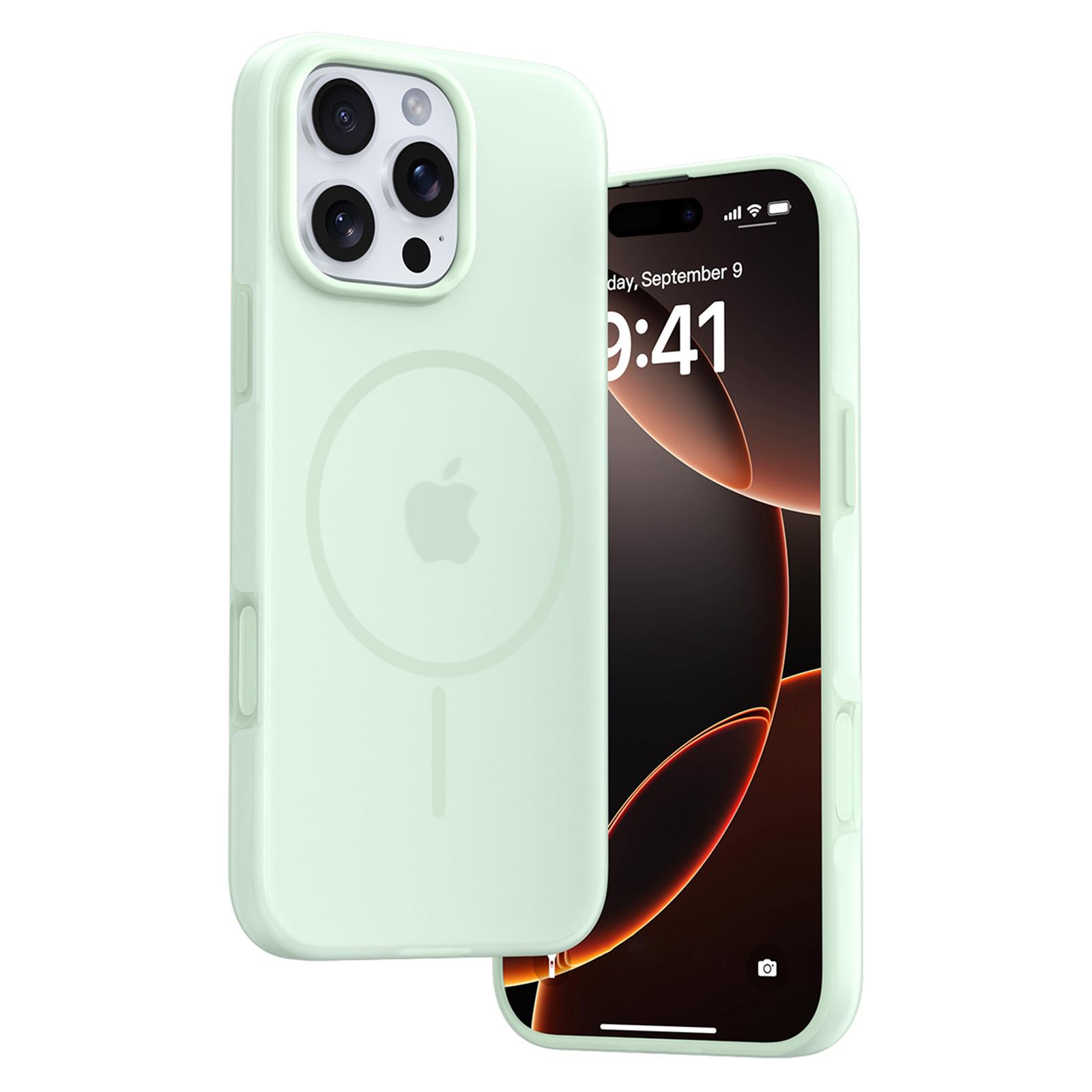 

For iPhone 16 Pro Max Case Compatible with MagSafe Ice-Transparent Liquid Silicone+PC Phone Cover Green