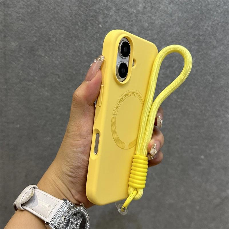 Apple 16 Magnetische Vloeibare Siliconen Telefoonhoes met Lanyard voor iPhone 15 Pro Max - Huidachtige Volledige Bedekking