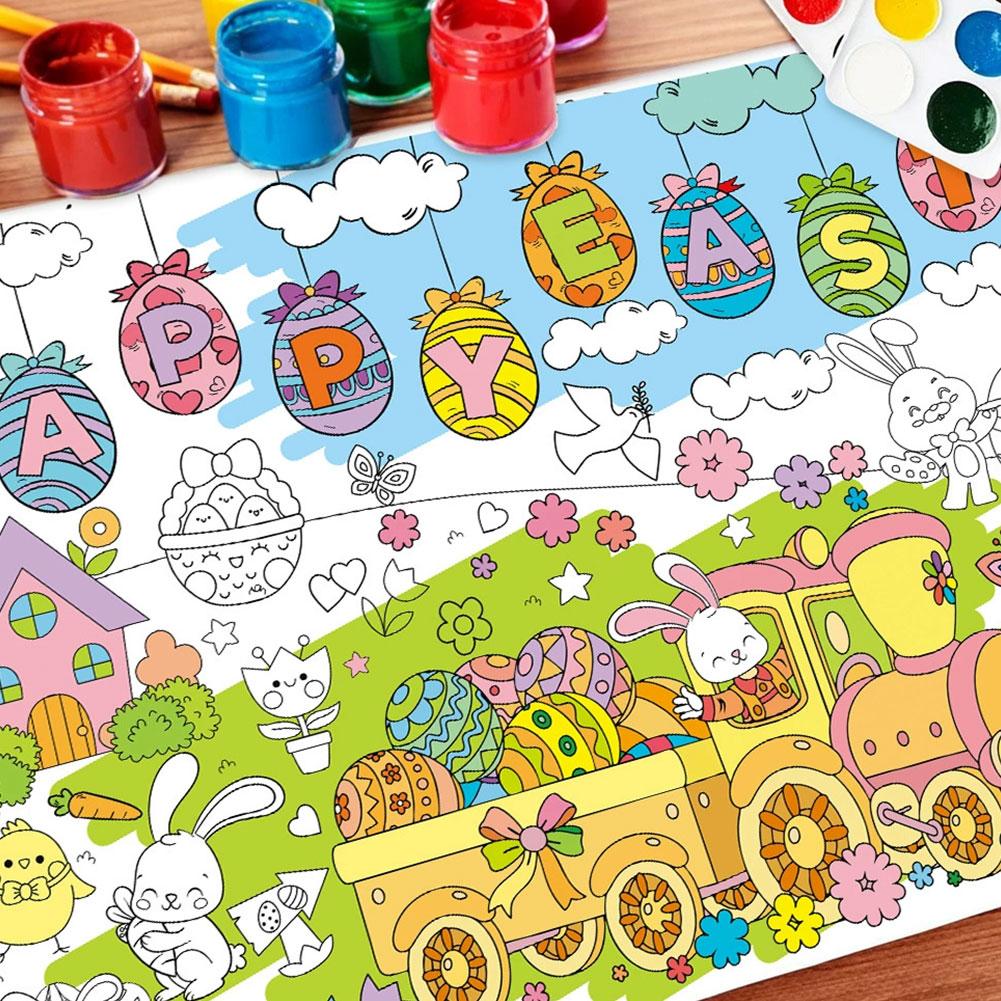 Easter DIY Coloring Roll, Bunny Carnival Themed Graffiti Poster Premium Paper Coloring Banner For Kids Creativity Development