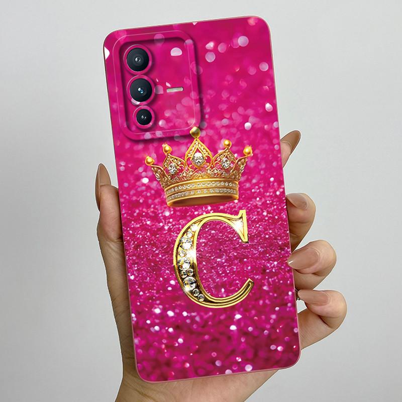 Soft Square Liquid Silicone Case for Vivo V23 5G V2130 Luxury Crown Letter Camera Protection Couple Cover Ultrathin Phone Funda