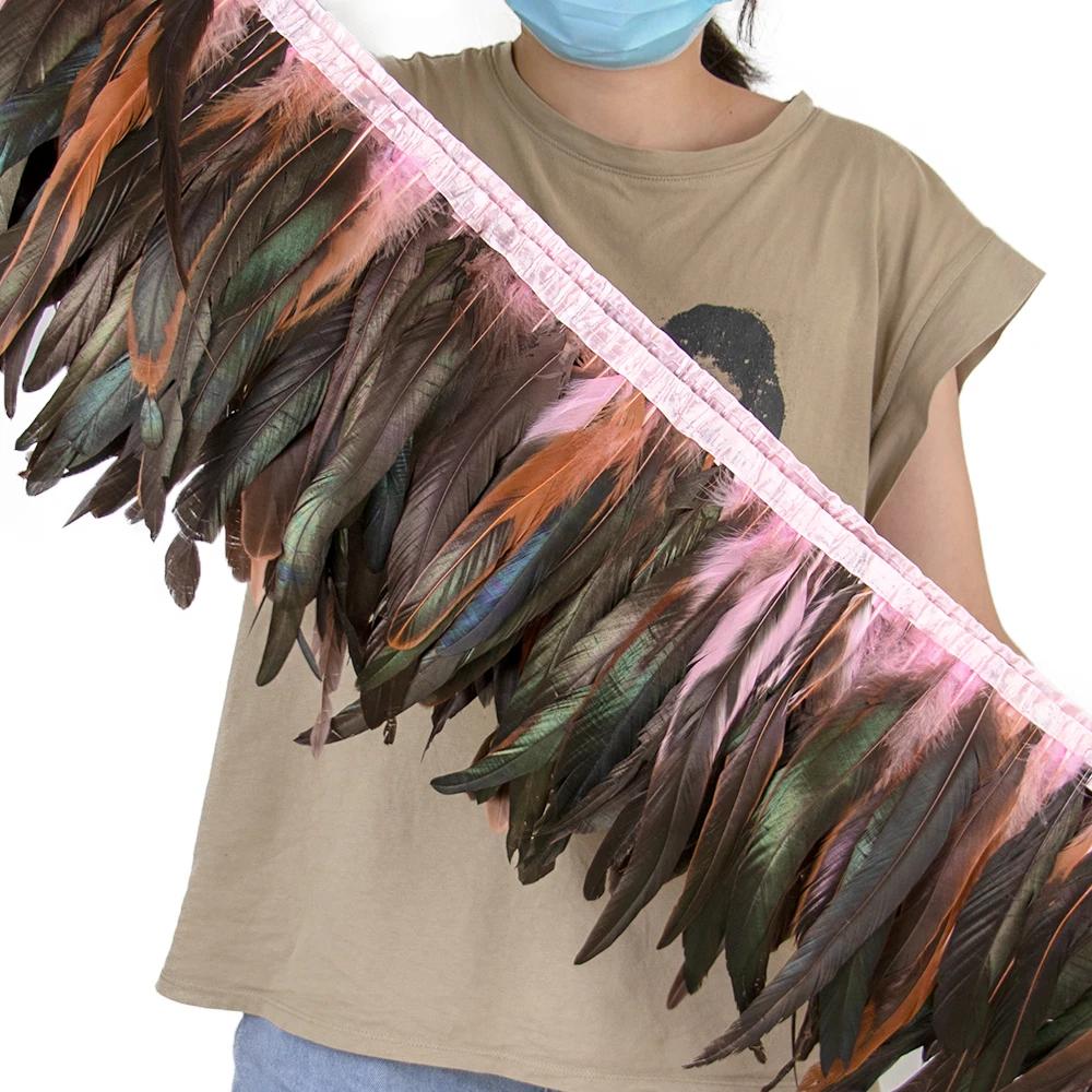 2Meters 25-30CM Rooster Tail Feather Tassel Trim for Wedding Party Dress Handicraft Accessory Cock Plumes Ribbon Chicken Feather