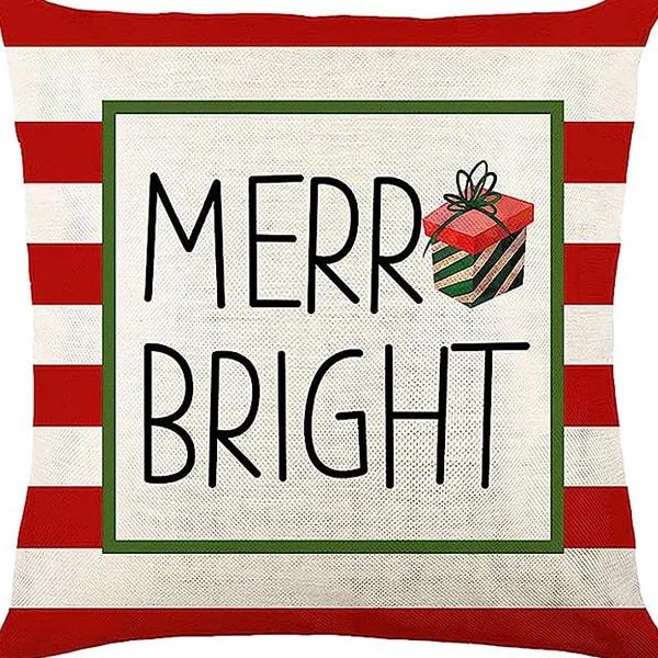Christmas linen pillowcase, Santa Claus printed pillow, cushion cover, home living room decoration cushion cover