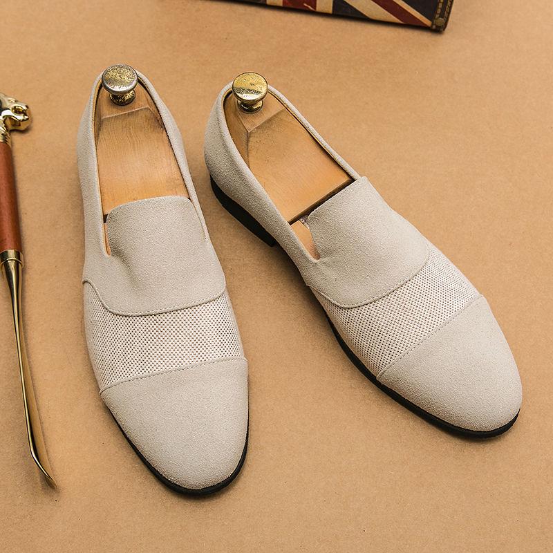 Men's Formal Leather Slip-On Loafers for Business, Mesh Nightclub, Hairstylists, and Driving.